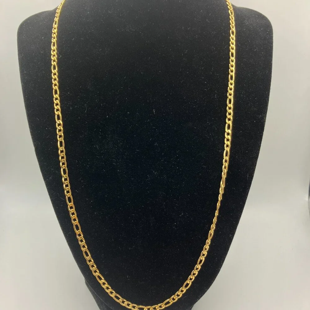 Real 18k Gold Plated Figaro 22 inch NEW Chain Real 24k Gold Plated Lobster Clasp